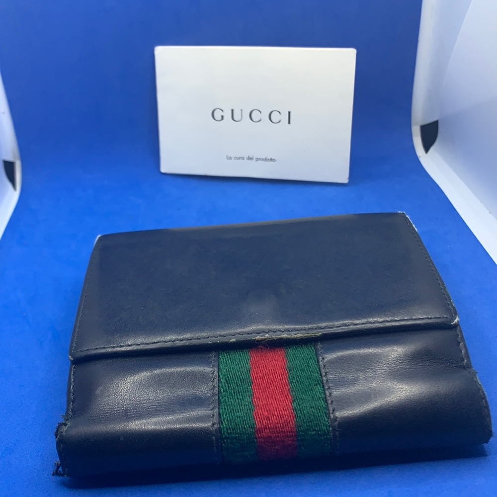 GUCCI black leather wallet Sheri web‎ San Motoyama Vintage - Picture 2 of 9